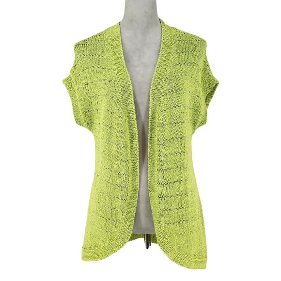 Coldwater Creek Sweater Womens Medium 10 12 Lime Green Cardigan Nautical Beach - Picture 1 of 13